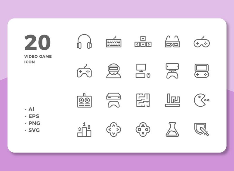 20 Video Game Icons (Line)