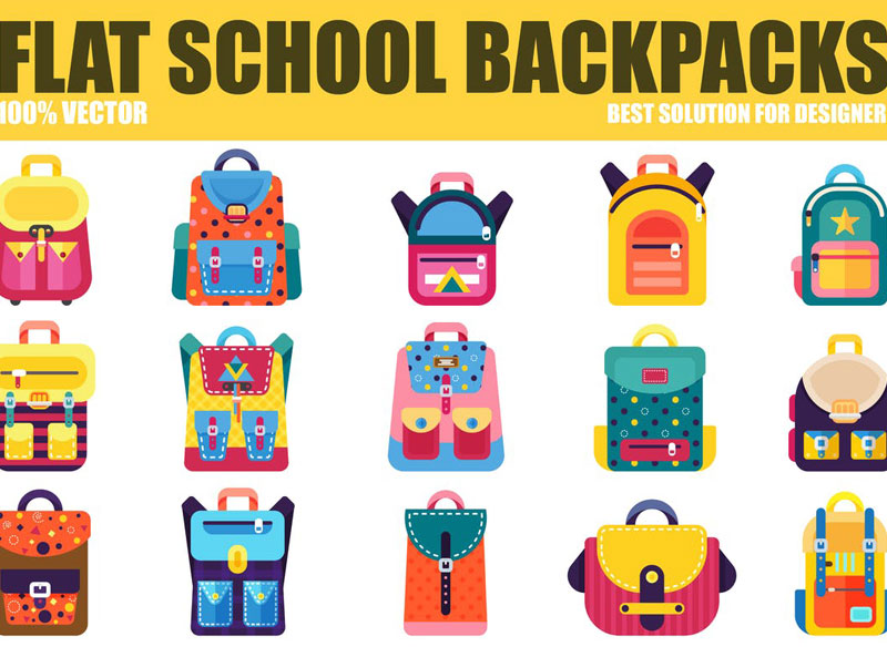 Flat School Backpacks Vector