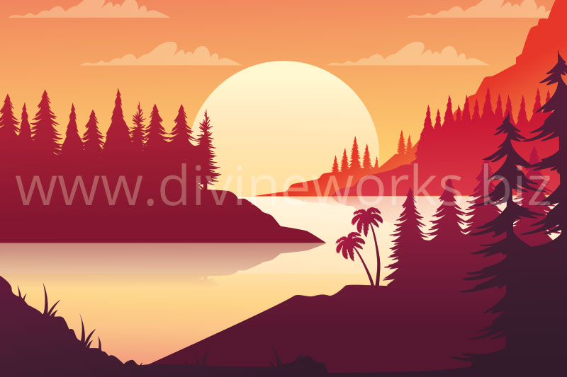 Download Free Adobe Illustrator Sunset Landscape Vector Illustration by Divine Works