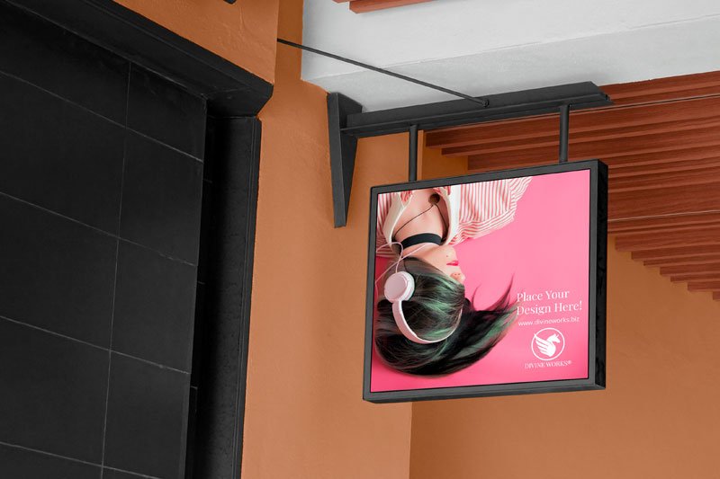 Download Free Hanging Wall Signage Mockup by Divine Works