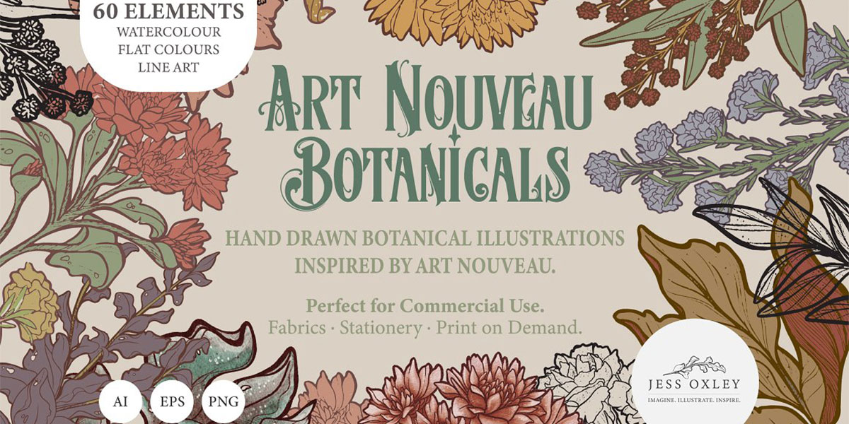 Art Nouveau Botanicals Clipart Set 