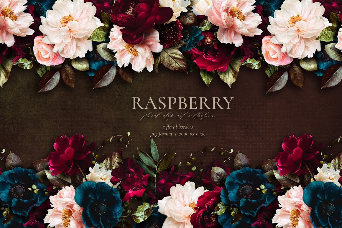 Raspberry Floral Clip Art Collection