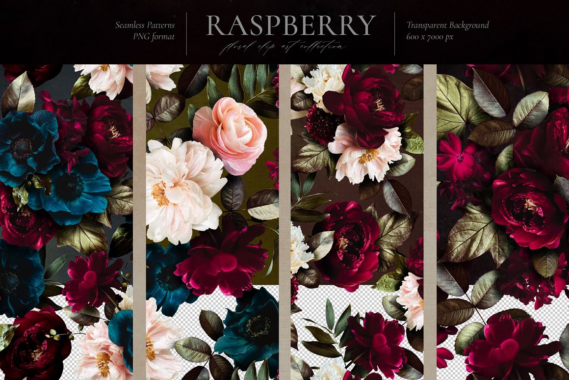 Raspberry Floral Clip Art Collection