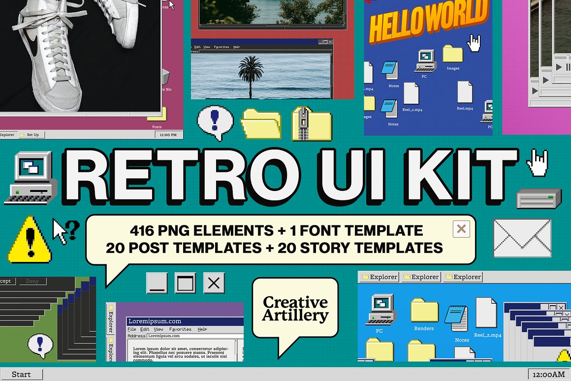 Retro UI Kit Elements + Templates