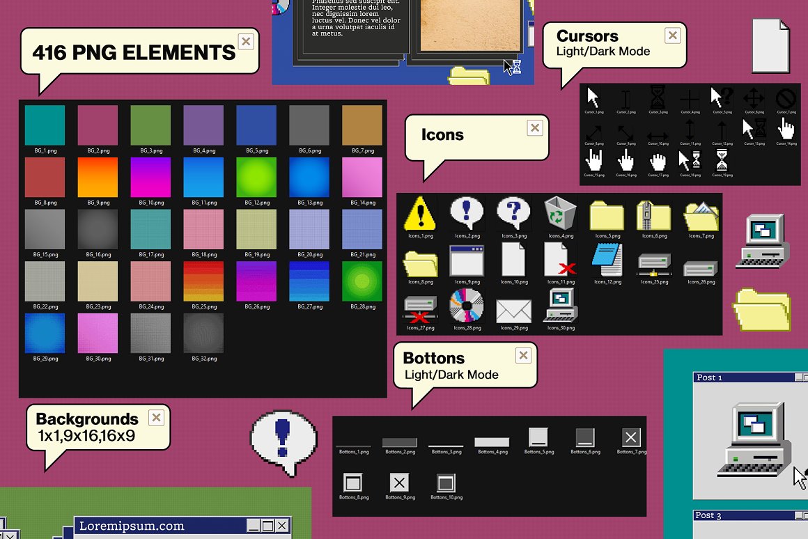 Retro UI Kit Elements + Templates