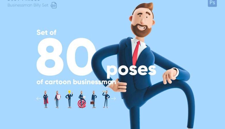 Funny Businessman PSD Illustrations