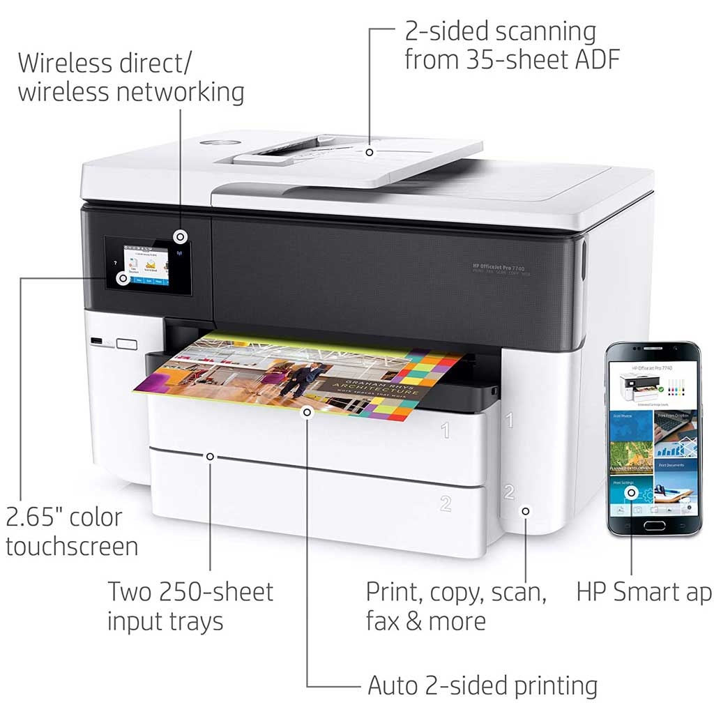 HP OfficeJet Pro 7740 Wide Format All in One Printer with Wireless Printing