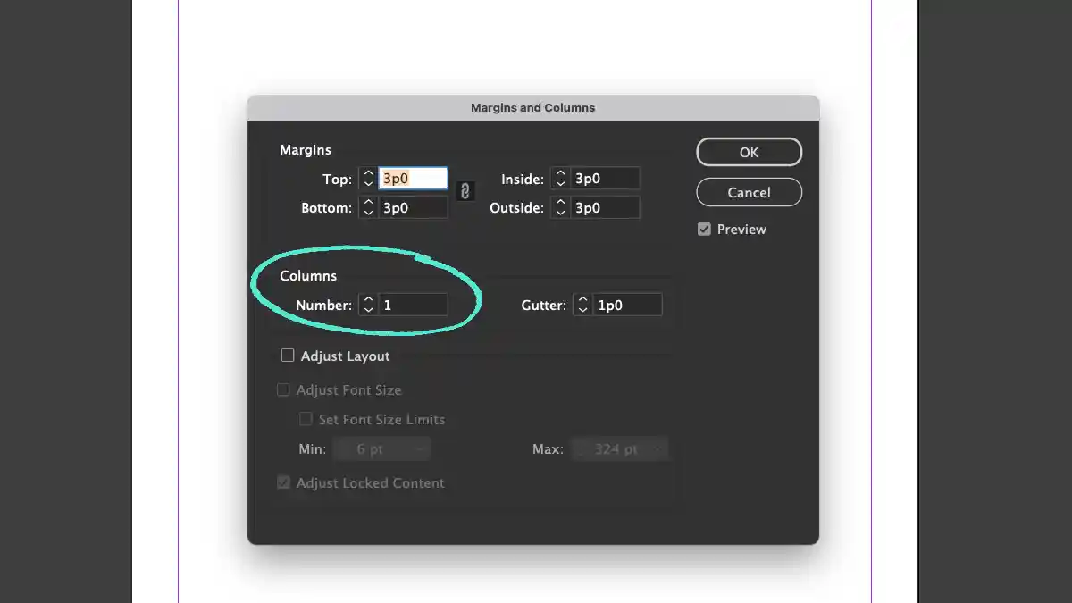 Margins and Columns dialog box